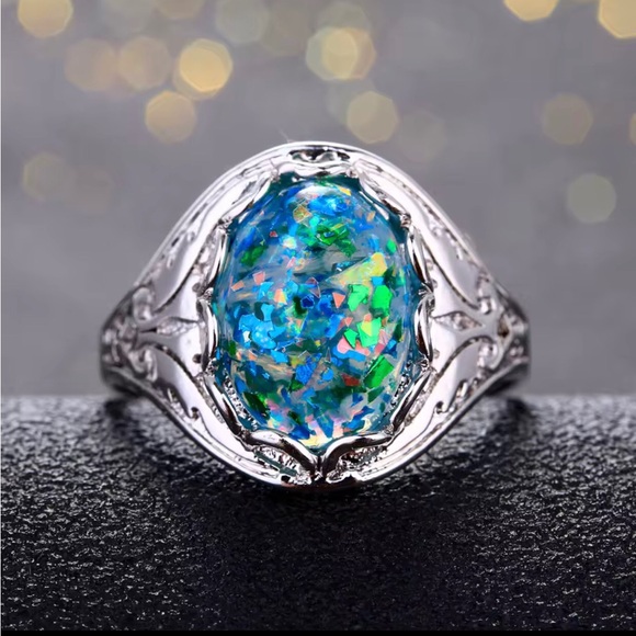 Jewelry - Sterling Silver Blue Opal Cocktail Ring